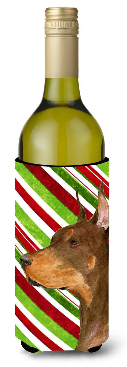 Candy Cane Christmas Design with Dog Wine Bottle Hugger