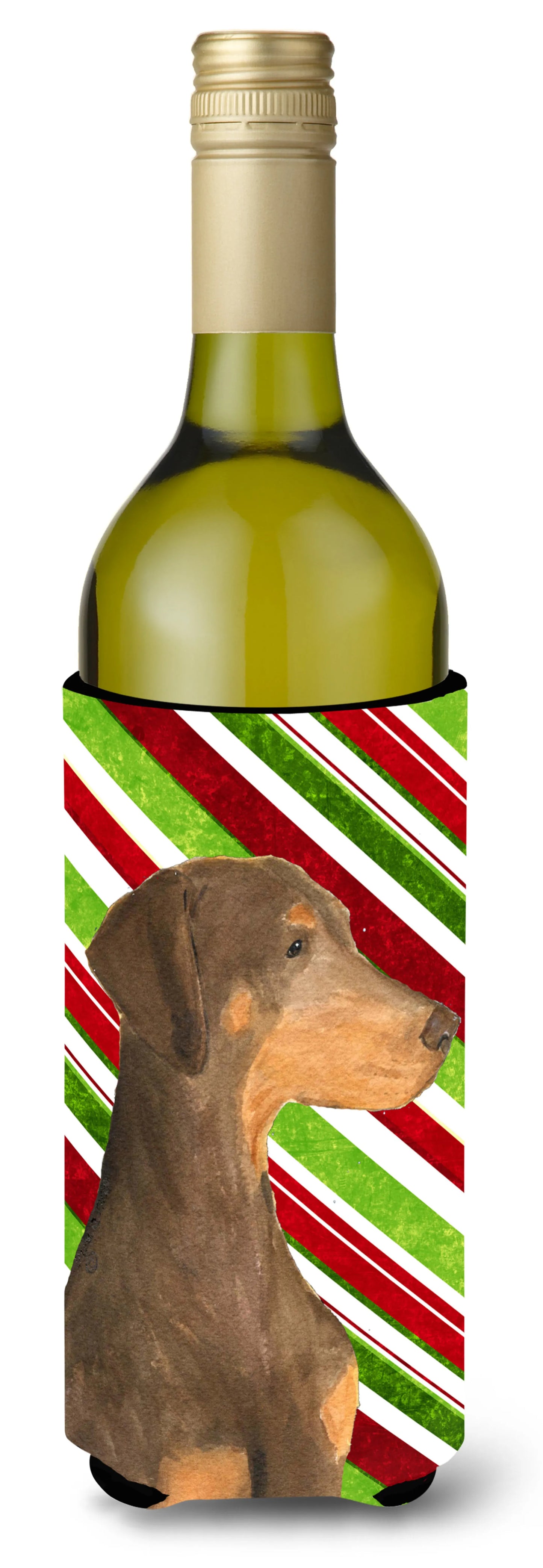 Candy Cane Christmas Design with Dog Wine Bottle Hugger