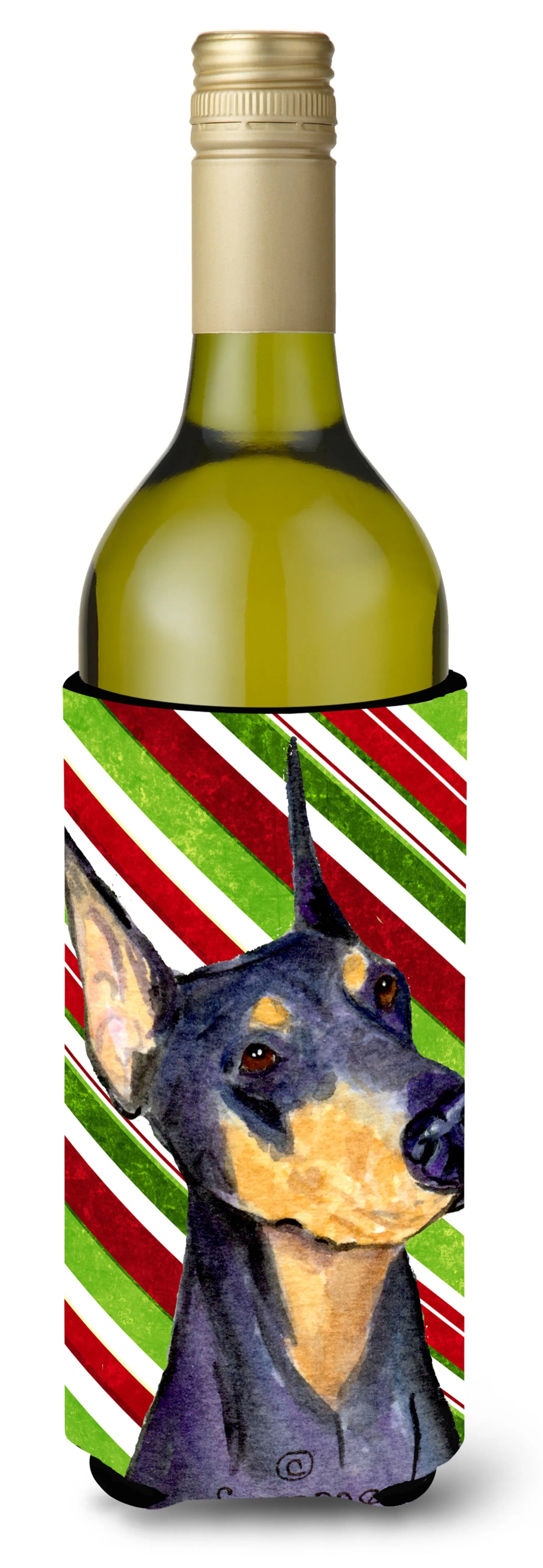 Candy Cane Christmas Design with Dog Wine Bottle Hugger