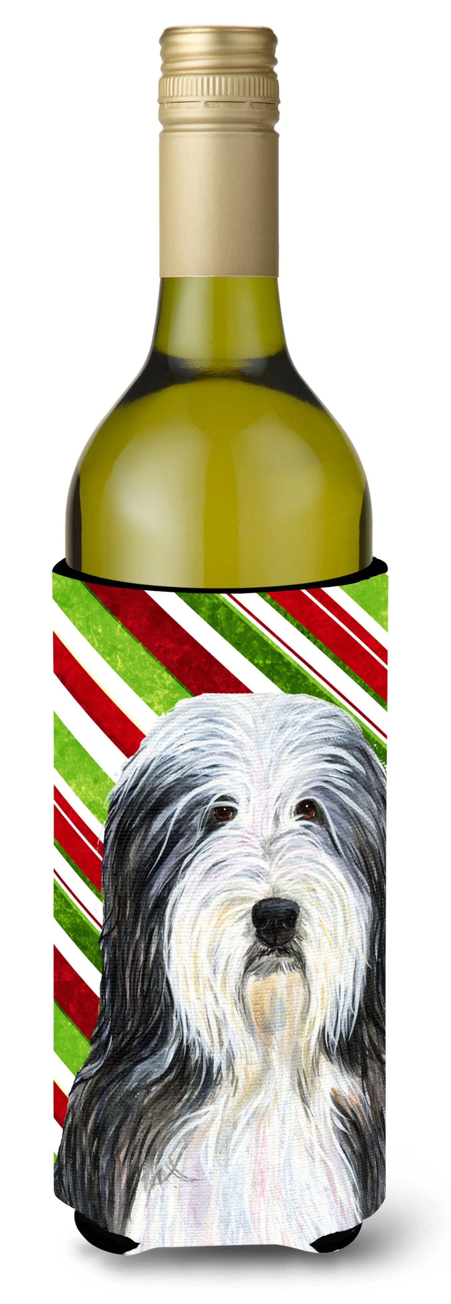 Candy Cane Christmas Design with Dog Wine Bottle Hugger