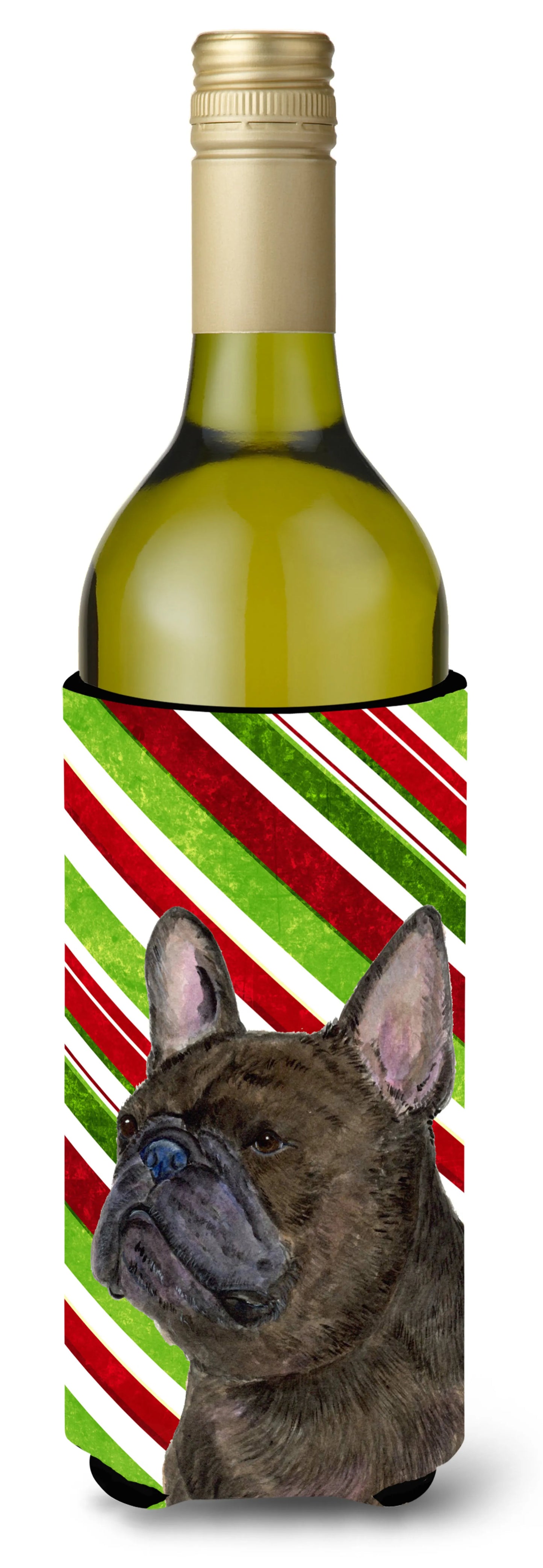 Candy Cane Christmas Design with Dog Wine Bottle Hugger