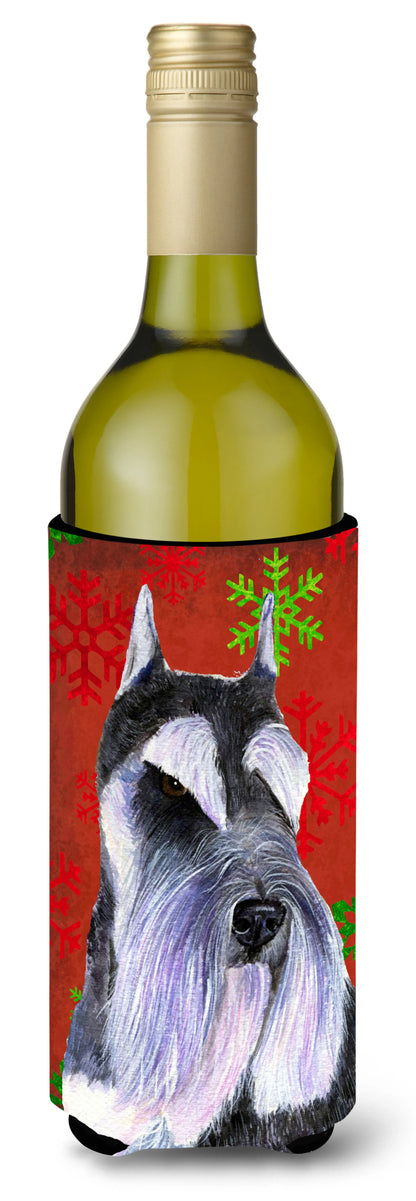 Red and Green Snowflakes Christmas Design with Dog Wine Bottle Hugger