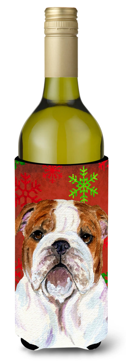 Red and Green Snowflakes Christmas Design with Dog Wine Bottle Hugger