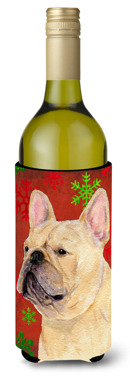 Red and Green Snowflakes Christmas Design with Dog Wine Bottle Hugger