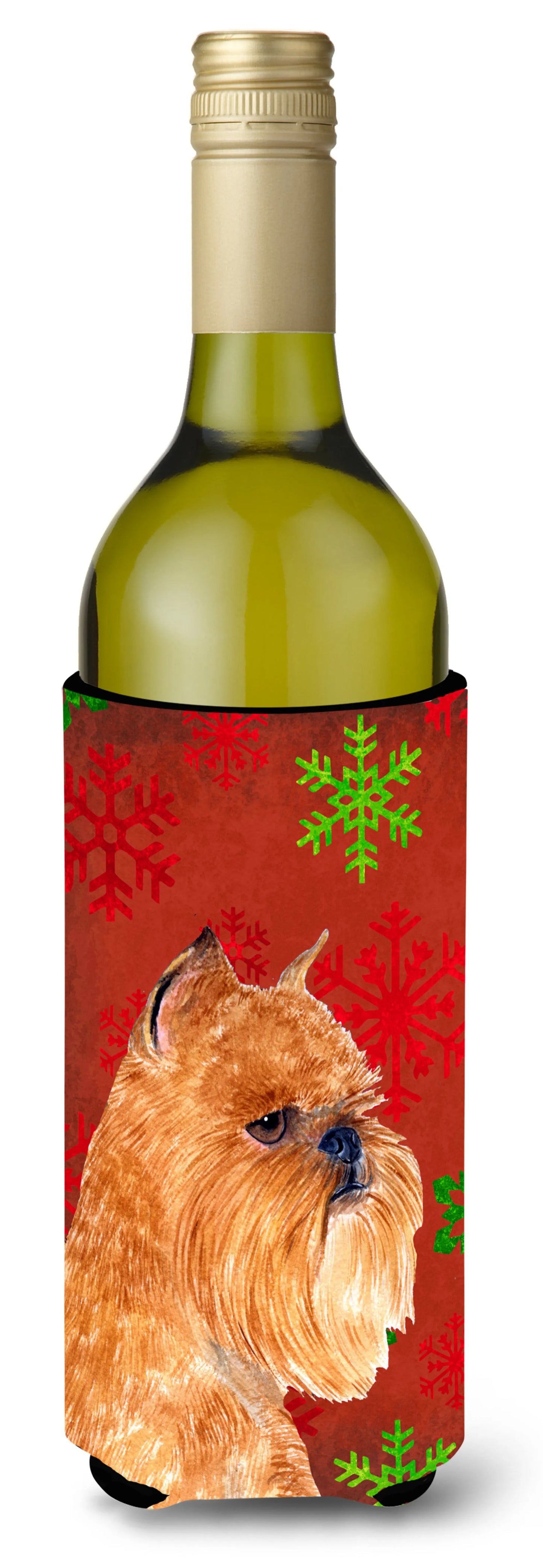 Red and Green Snowflakes Christmas Design with Dog Wine Bottle Hugger