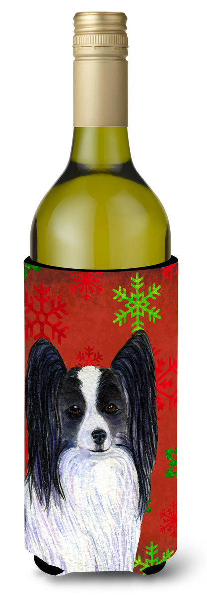 Red and Green Snowflakes Christmas Design with Dog Wine Bottle Hugger