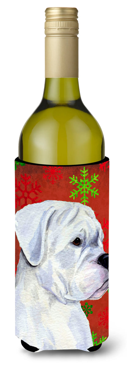 Red and Green Snowflakes Christmas Design with Dog Wine Bottle Hugger