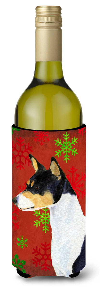 Red and Green Snowflakes Christmas Design with Dog Wine Bottle Hugger