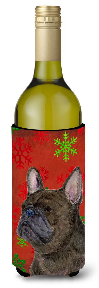 Red and Green Snowflakes Christmas Design with Dog Wine Bottle Hugger