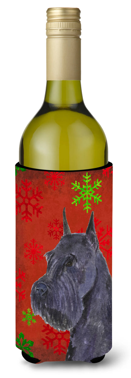 Red and Green Snowflakes Christmas Design with Dog Wine Bottle Hugger