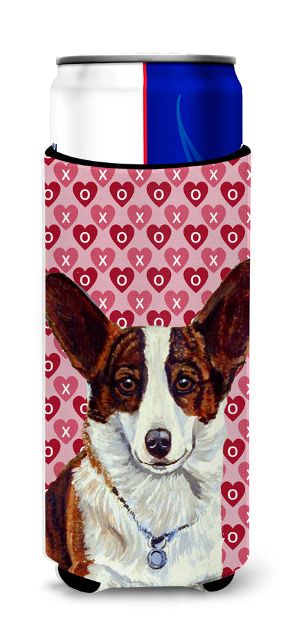 Hearts Love and Valentine's Day Design with Dog Ultra Hugger for slim cans