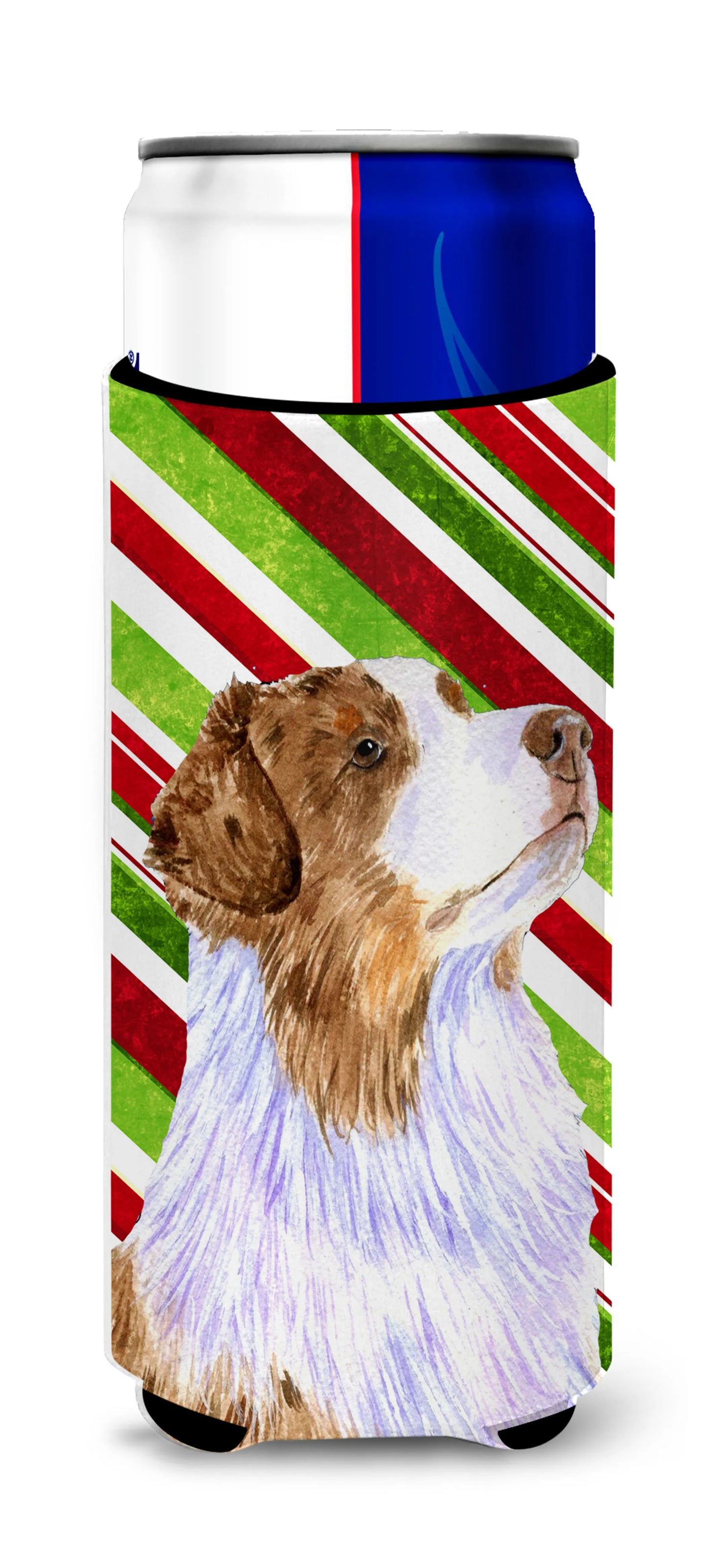 Candy Cane Holiday Christmas Design with Dog Ultra Hugger for slim cans