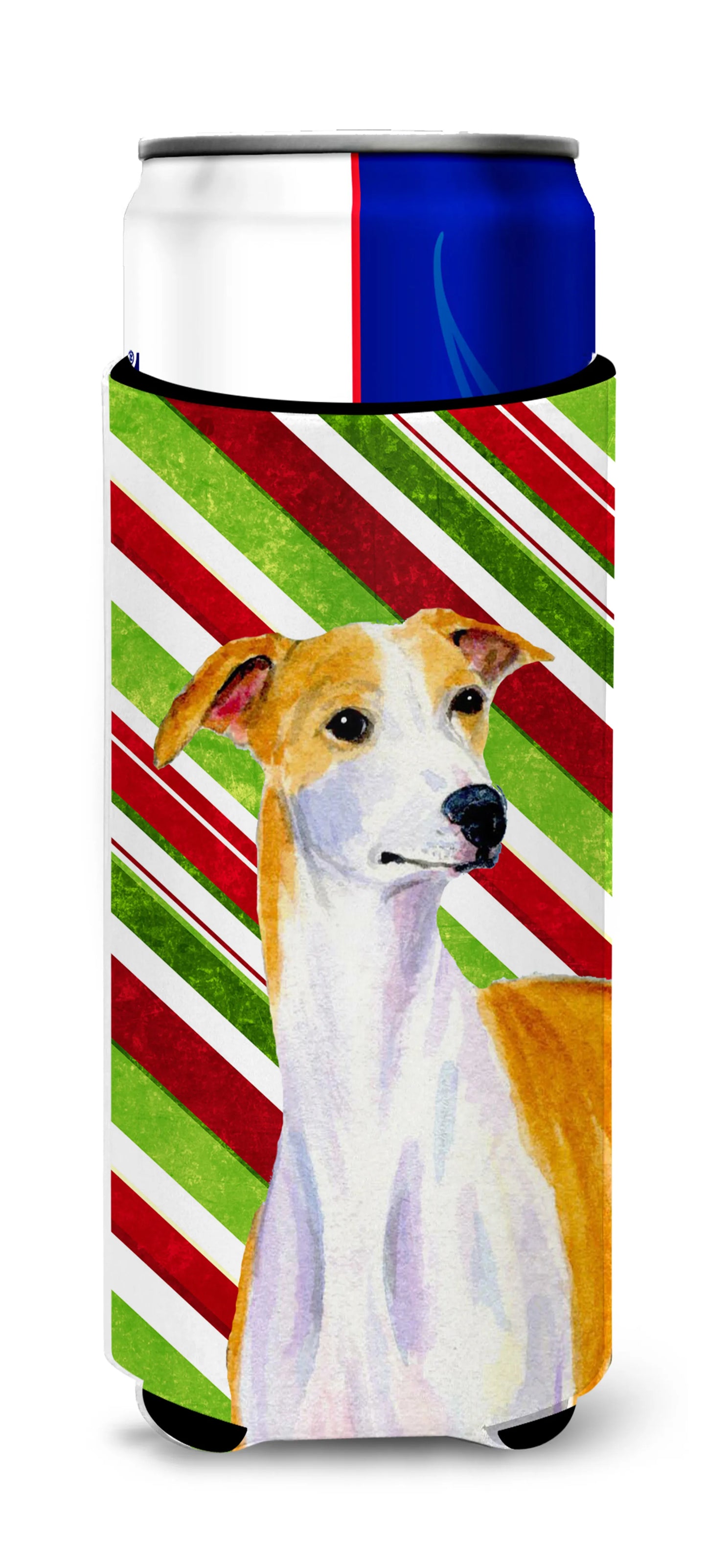 Candy Cane Holiday Christmas Design with Dog Ultra Hugger for slim cans