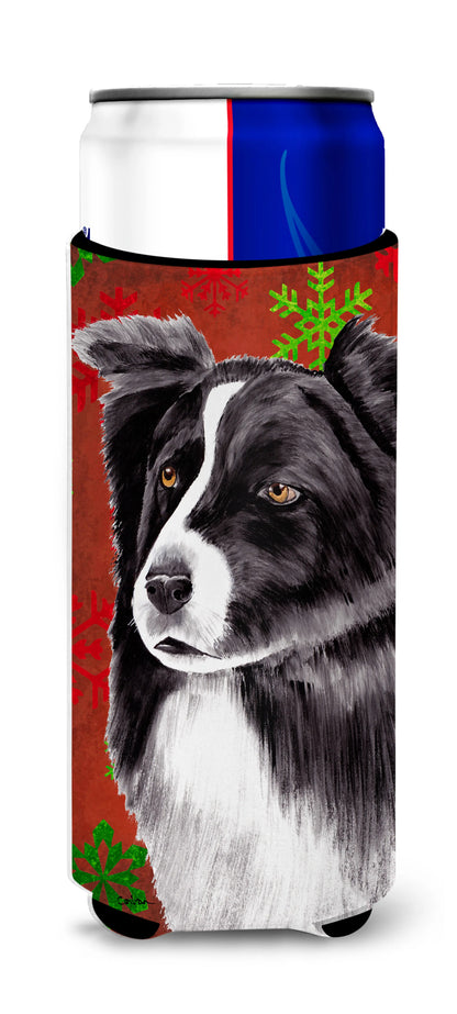 Red and Green Snowflakes Christmas Design with Dog Ultra Hugger for slim cans