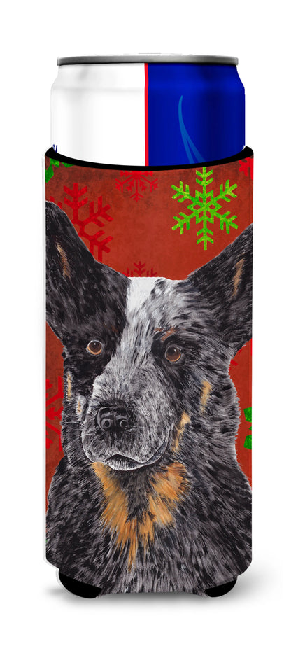 Red and Green Snowflakes Christmas Design with Dog Ultra Hugger for slim cans