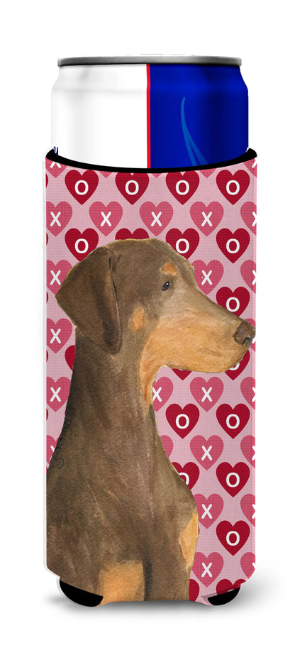 Hearts Love and Valentine's Day Design with Dog Ultra Hugger for slim cans