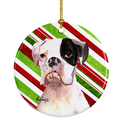 Dog and Christmas Candy Ceramic Ornament