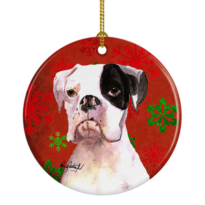 Dog and Winter Snowflakes Ceramic Ornament