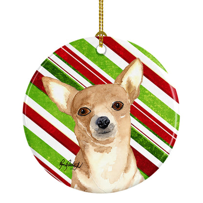 Dog and Christmas Candy Ceramic Ornament