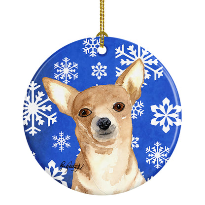 Dog and Winter Snowflakes Ceramic Ornament