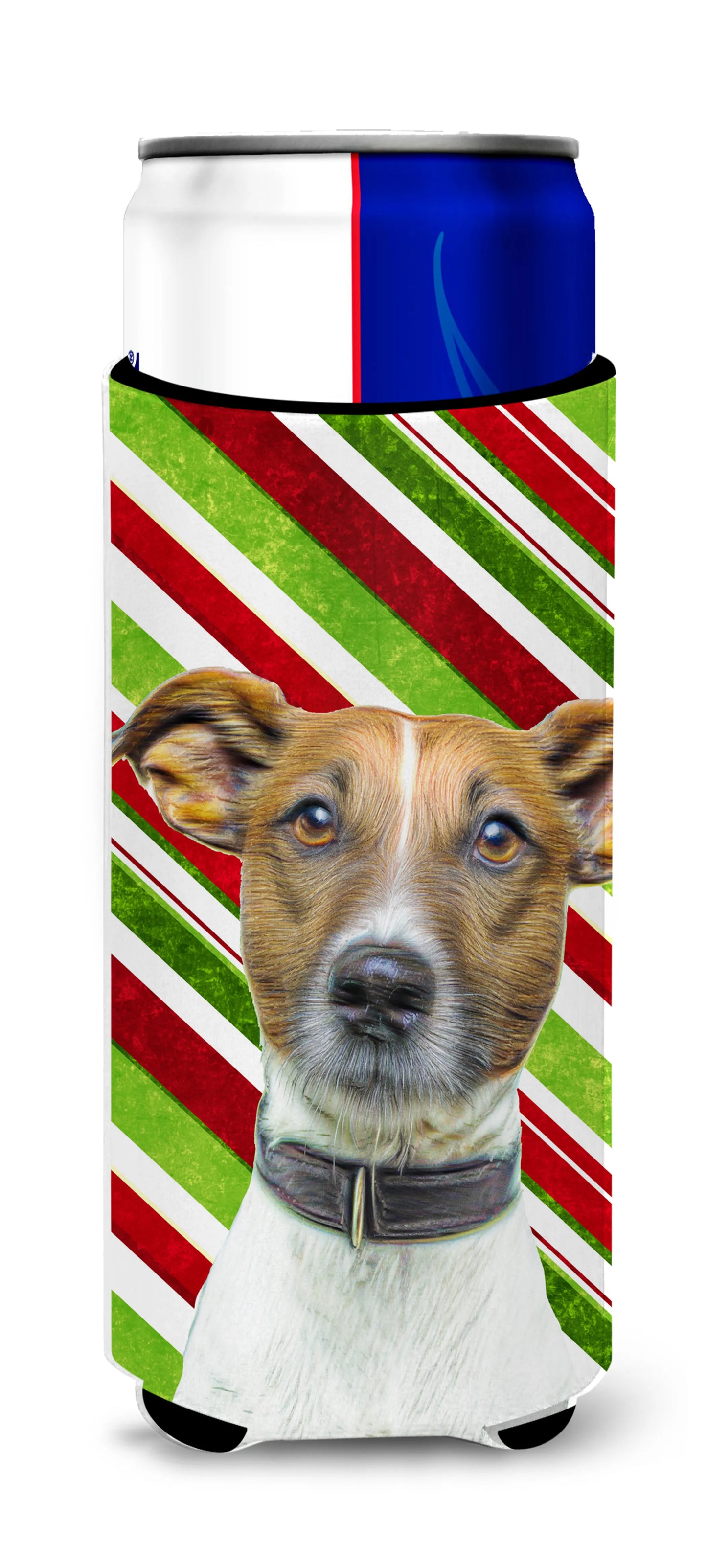 Candy Cane Holiday Christmas Design with Dog Ultra Hugger for slim cans