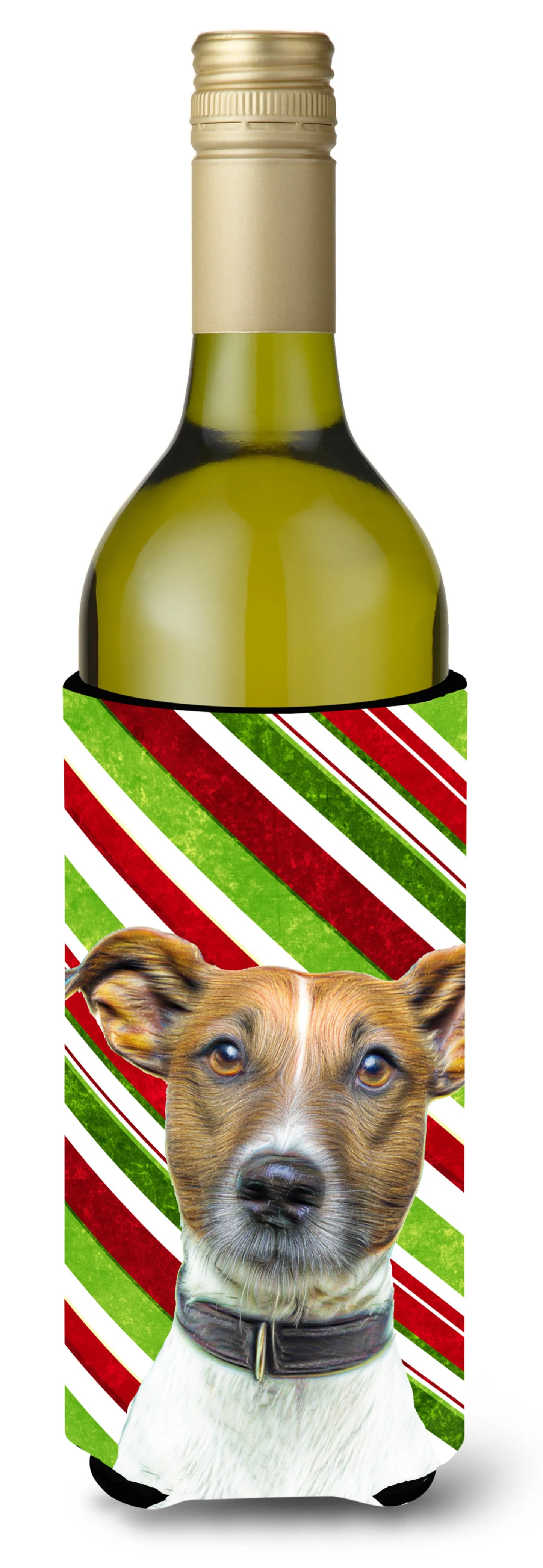 Candy Cane Holiday Christmas Design with Dog Wine Bottle Hugger