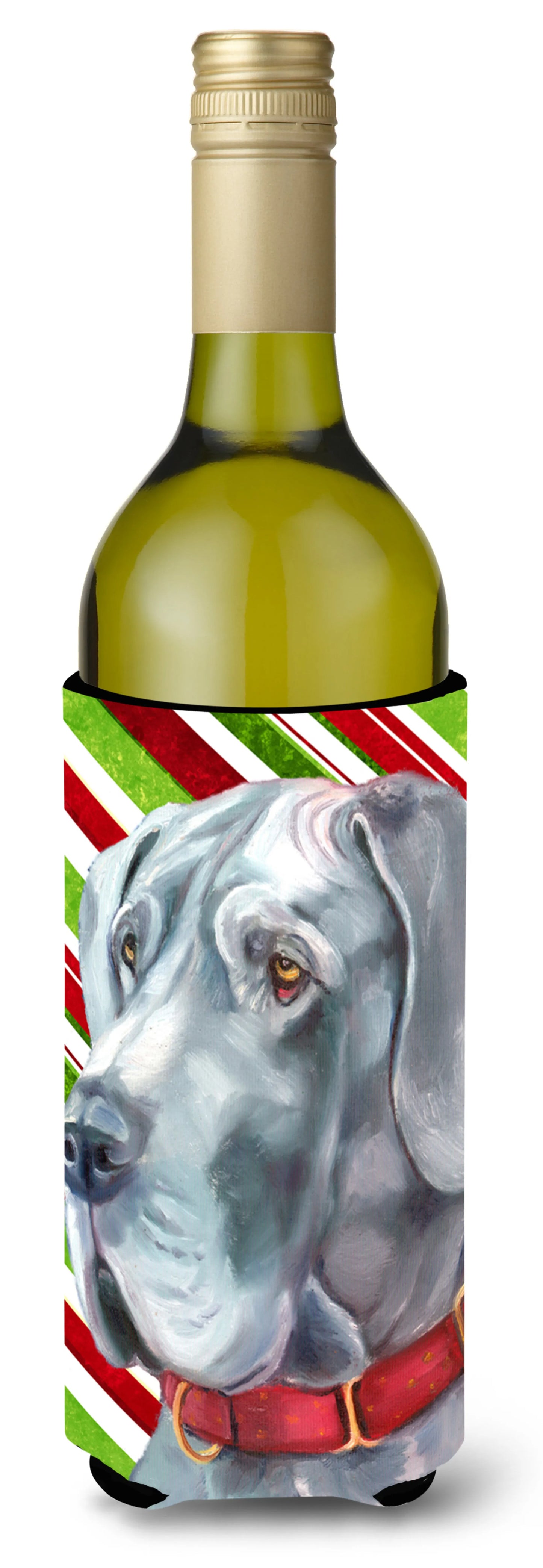 Candy Cane Holiday Christmas Design with Dog Wine Bottle Hugger