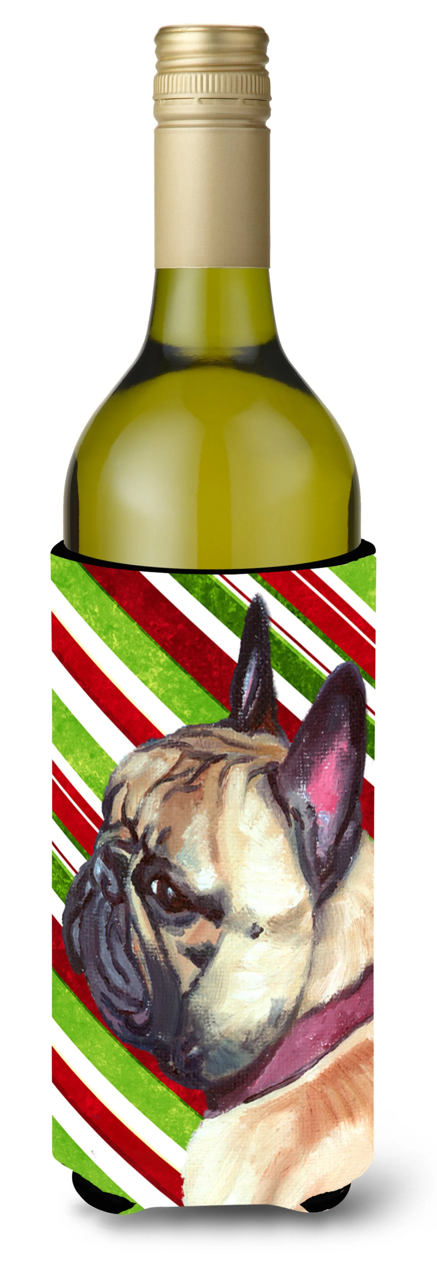 Candy Cane Holiday Christmas Design with Dog Wine Bottle Hugger