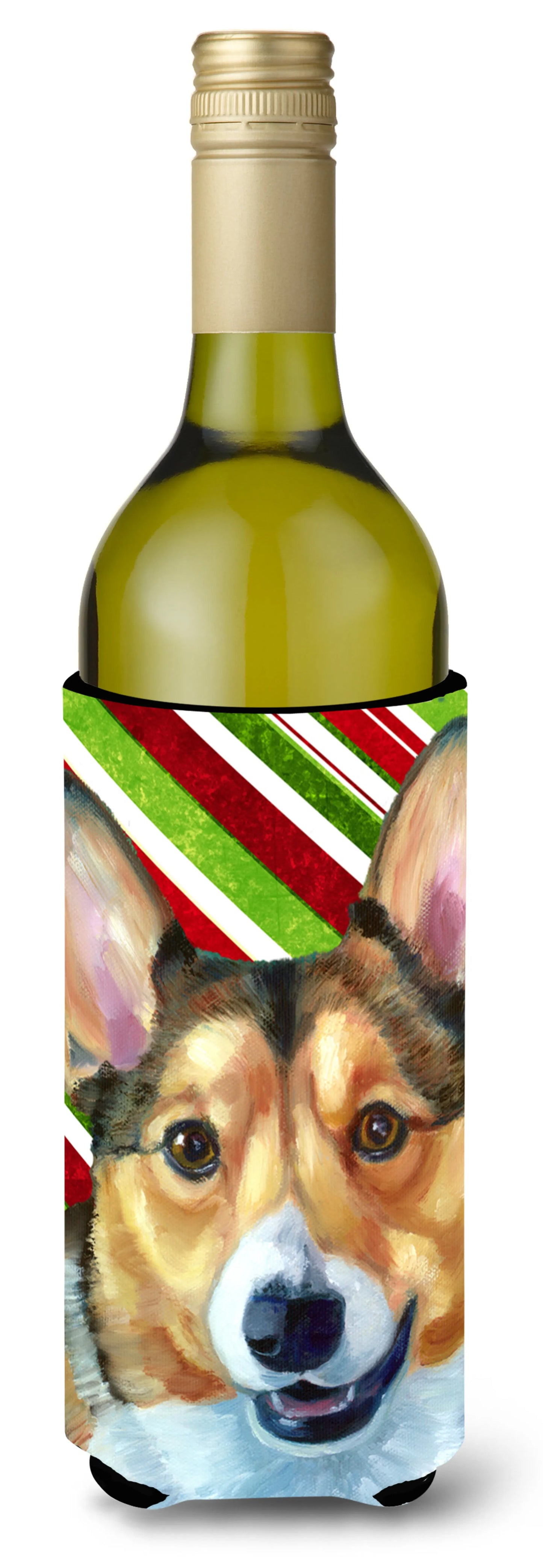 Candy Cane Holiday Christmas Design with Dog Wine Bottle Hugger