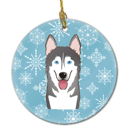 Snowflake Dog on Ceramic Ornament