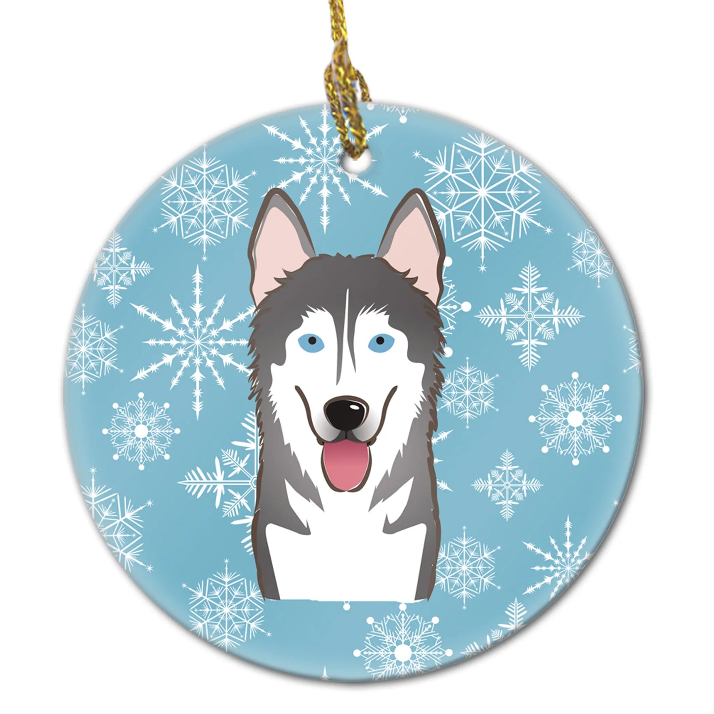 Snowflake Dog on Ceramic Ornament