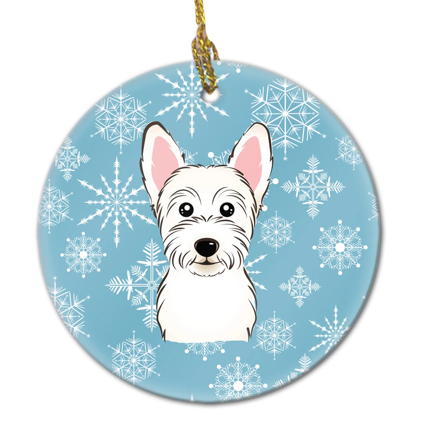 Snowflake Dog on Ceramic Ornament