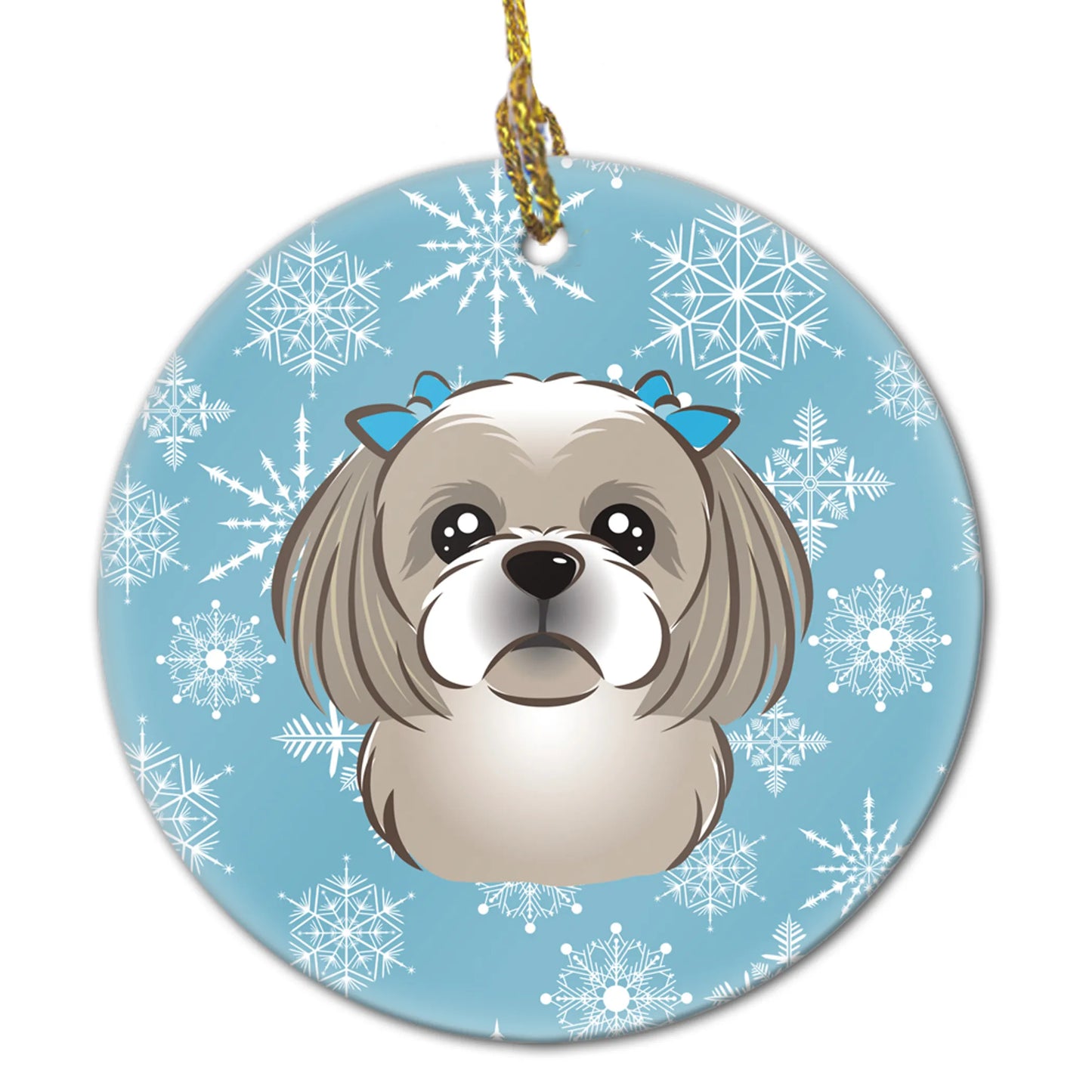 Snowflake Dog on Ceramic Ornament