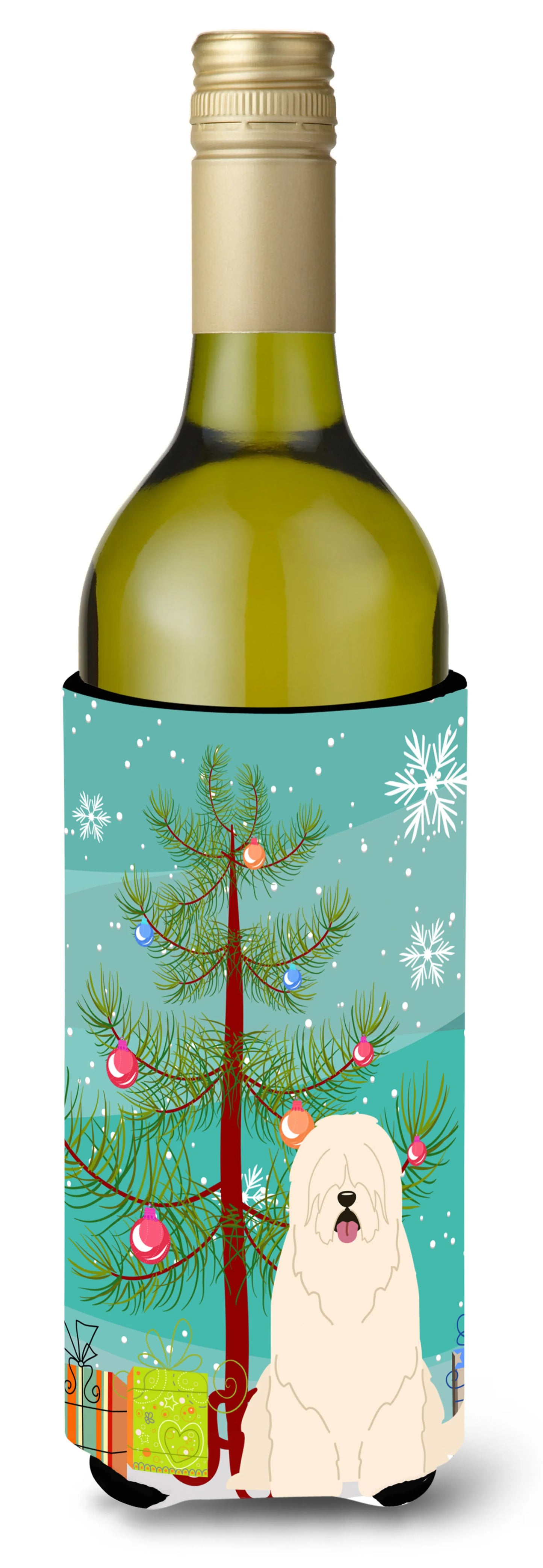 Merry Christmas Tree with Dog Wine Bottle Hugger