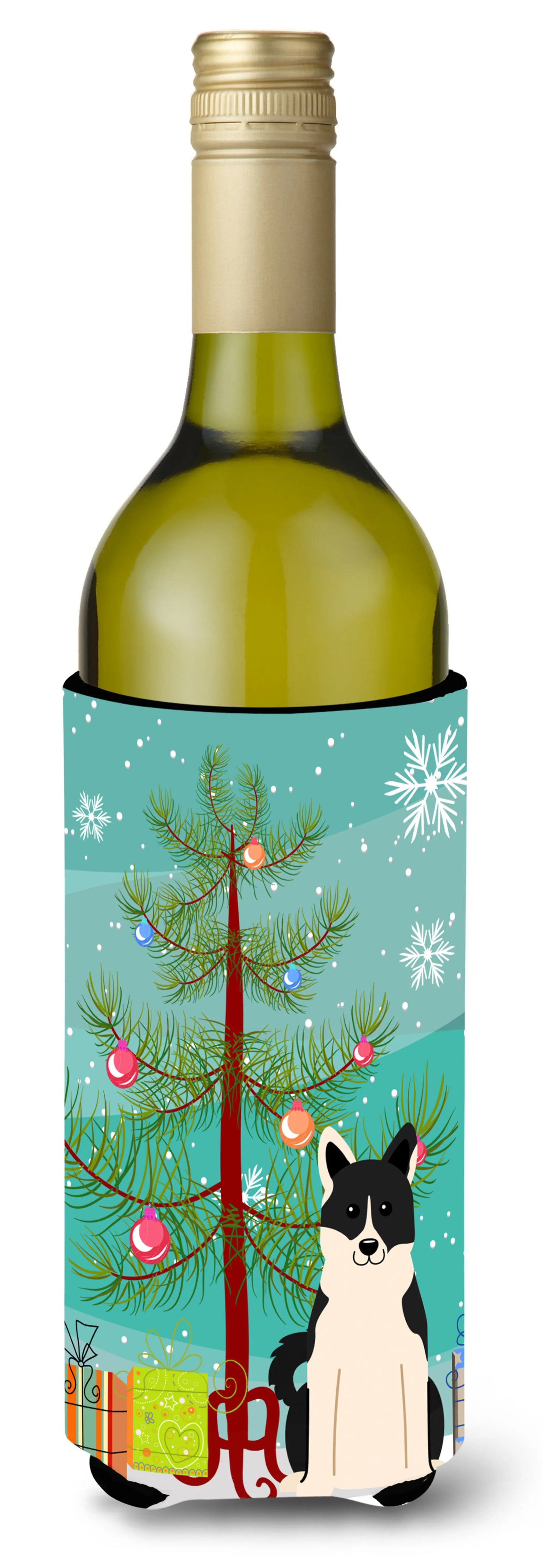 Merry Christmas Tree with Dog Wine Bottle Hugger