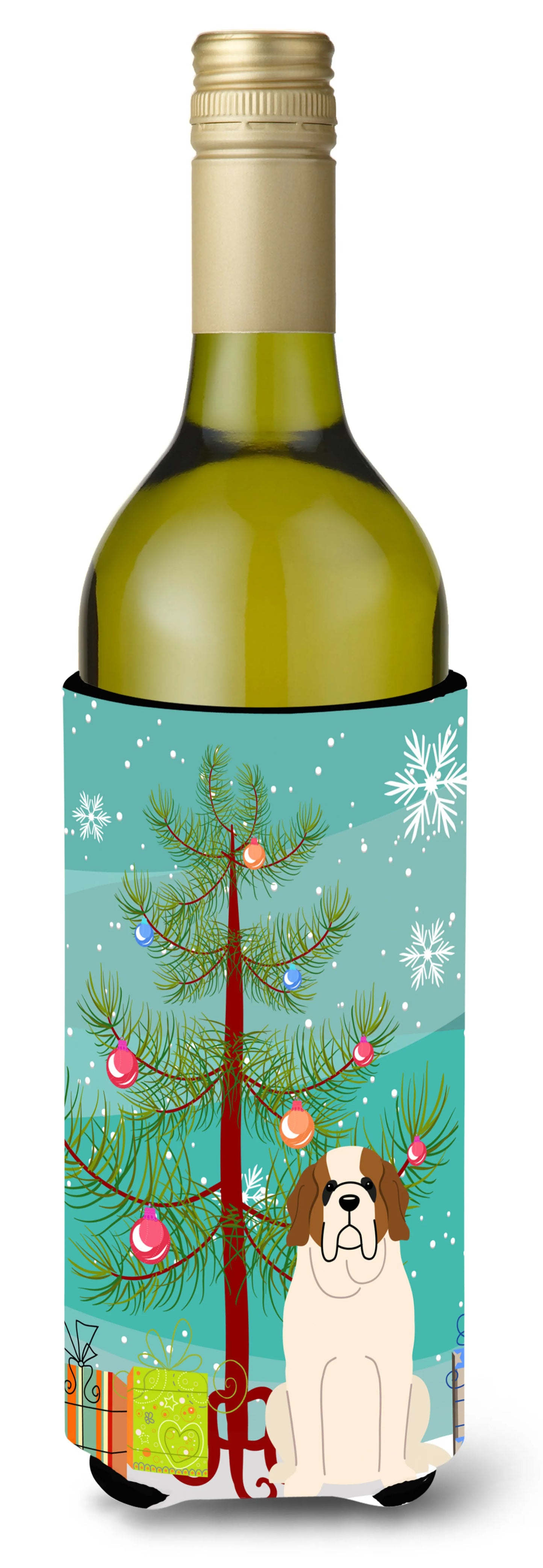 Merry Christmas Tree with Dog Wine Bottle Hugger