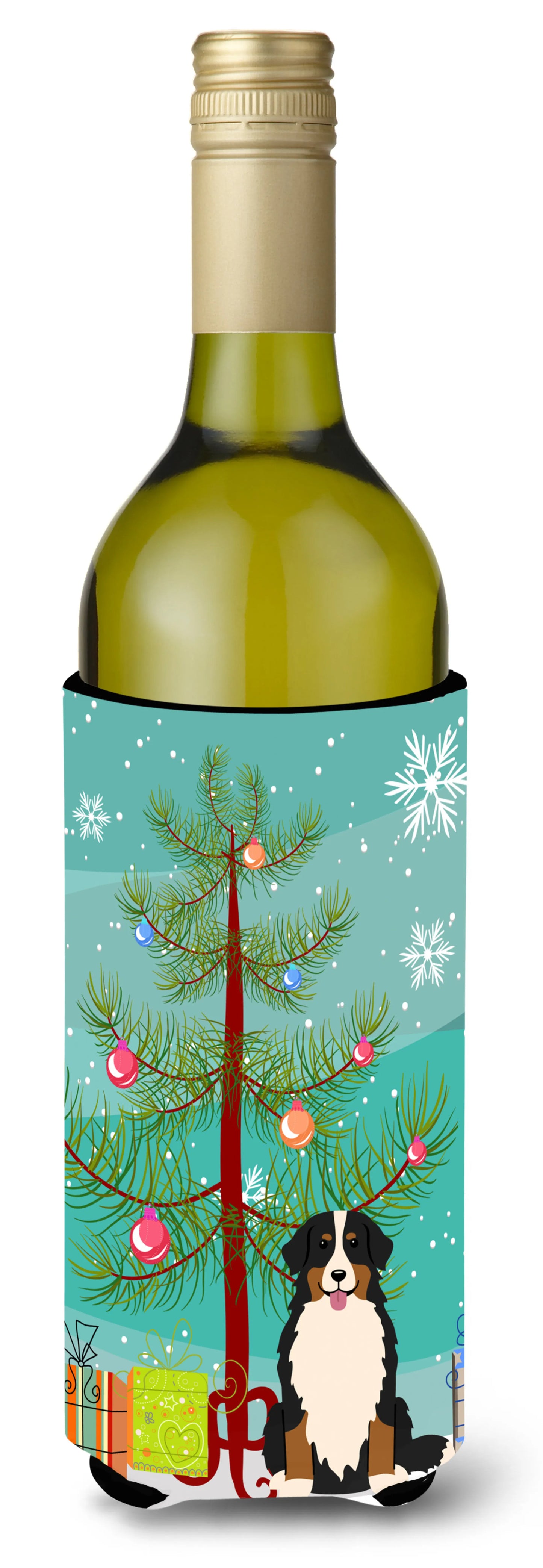 Merry Christmas Tree with Dog Wine Bottle Hugger