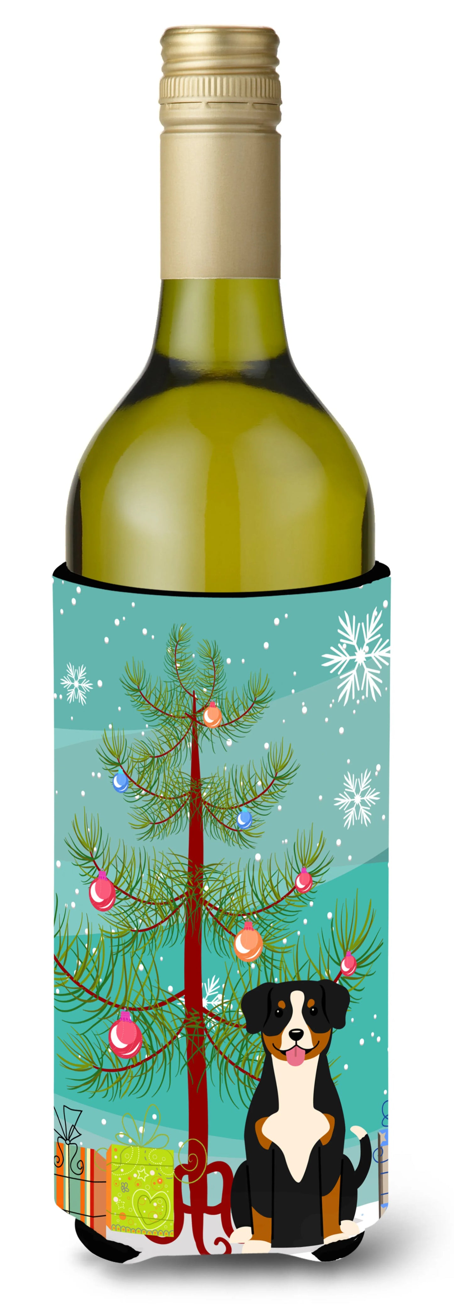 Merry Christmas Tree with Dog Wine Bottle Hugger