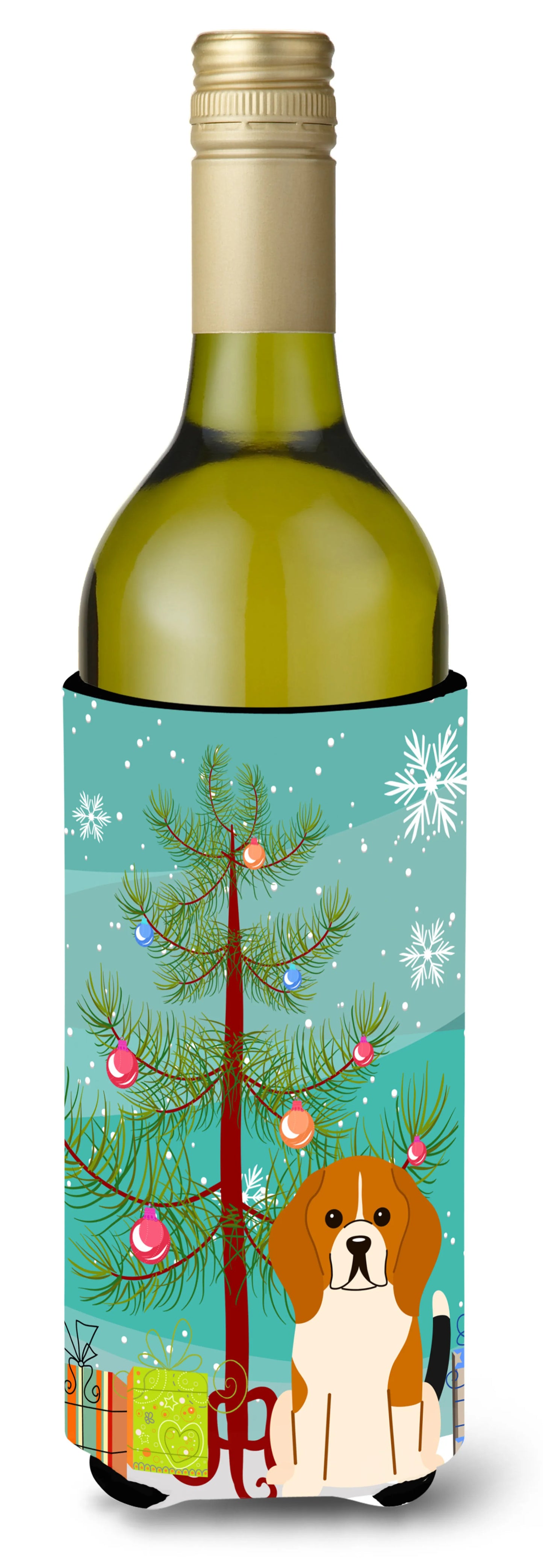 Merry Christmas Tree with Dog Wine Bottle Hugger