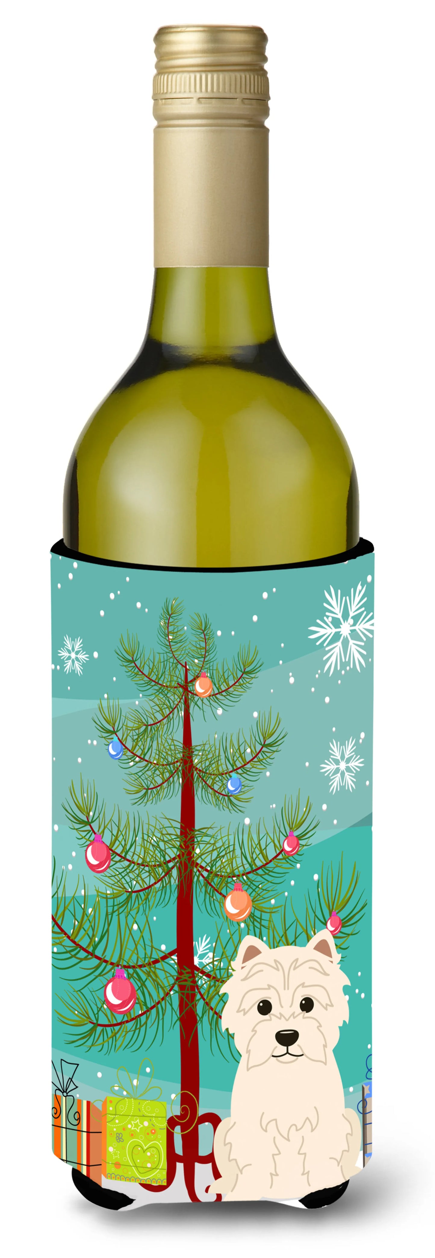 Merry Christmas Tree with Dog Wine Bottle Hugger