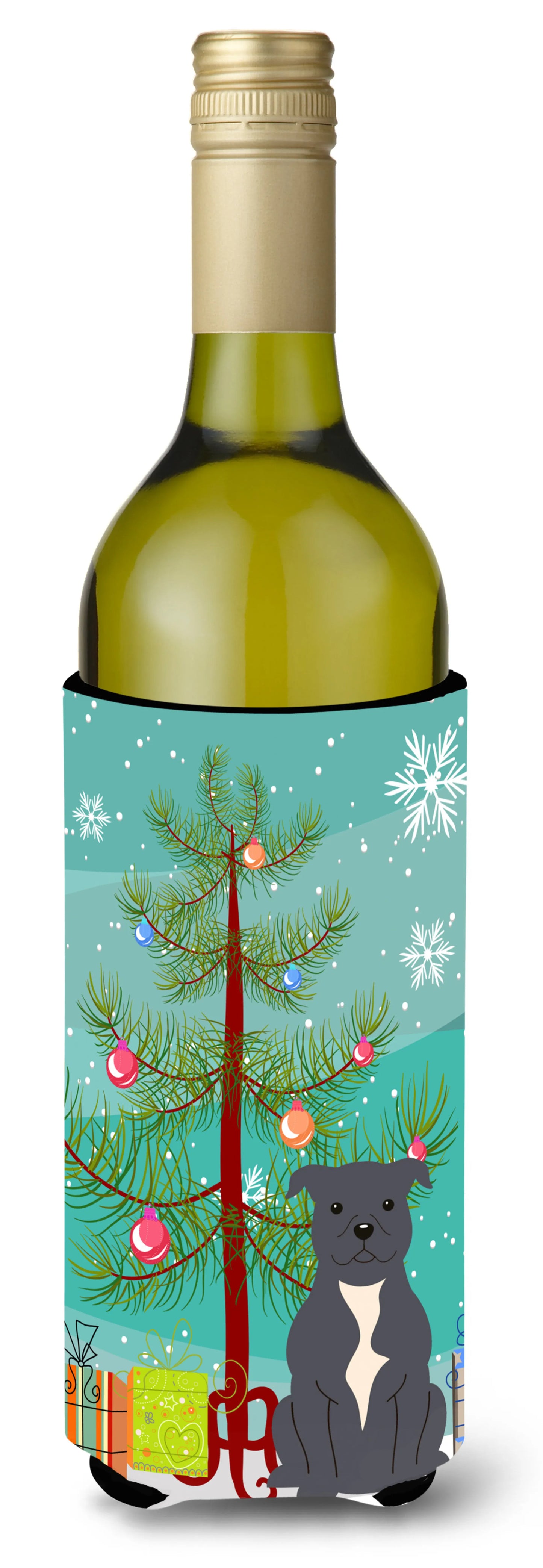 Merry Christmas Tree with Dog Wine Bottle Hugger