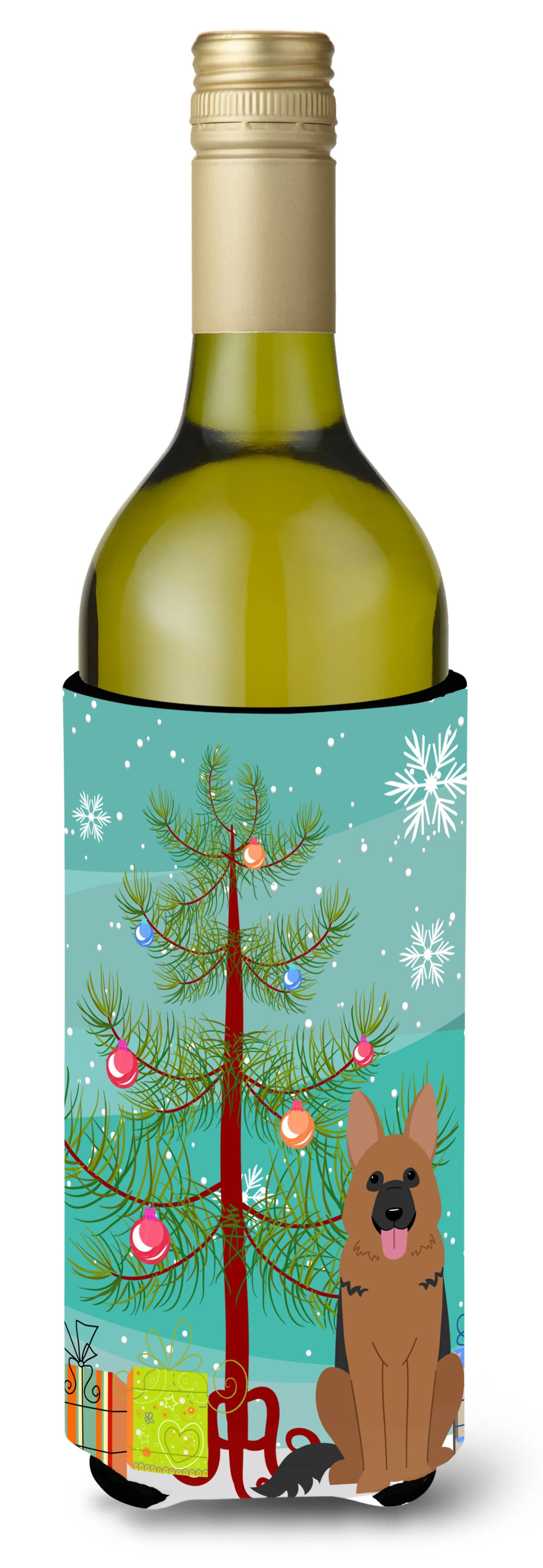 Merry Christmas Tree with Dog Wine Bottle Hugger