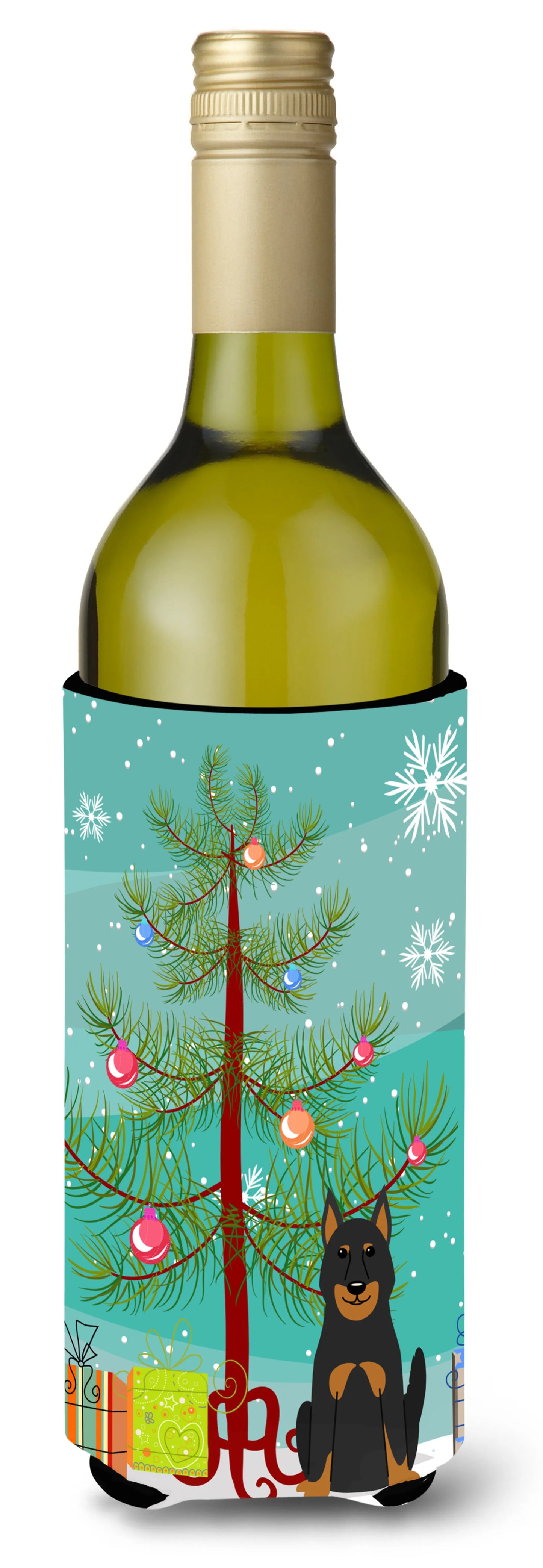 Merry Christmas Tree with Dog Wine Bottle Hugger