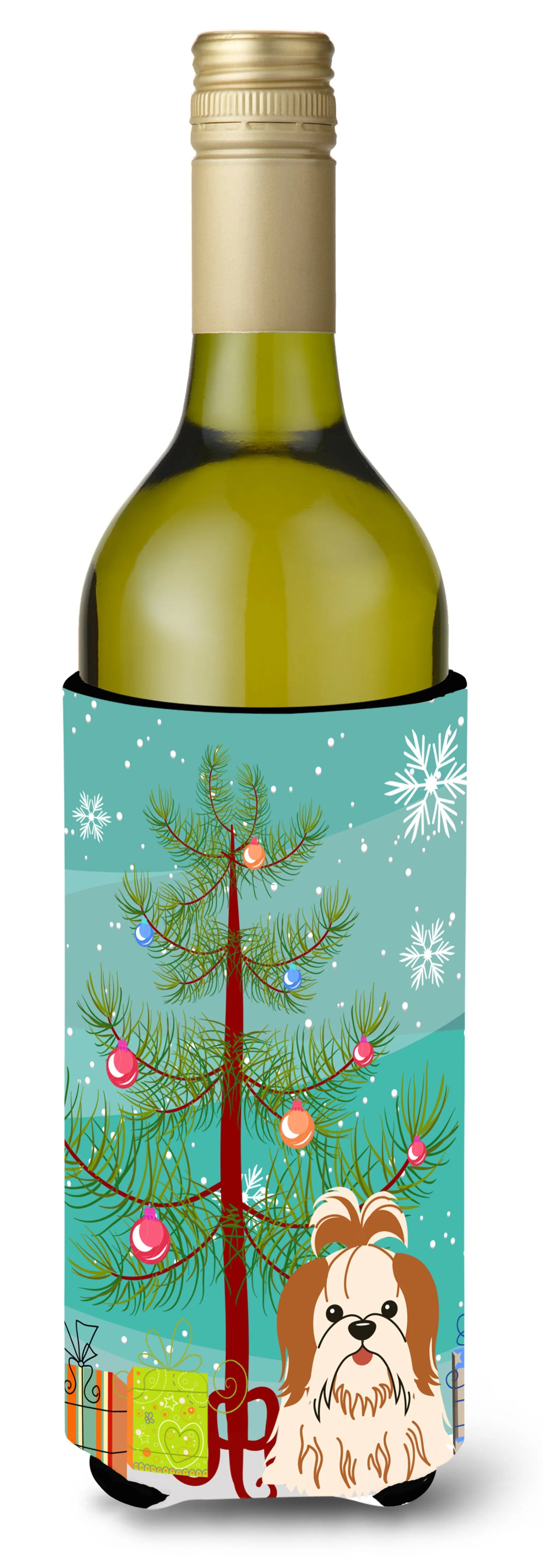 Merry Christmas Tree with Dog Wine Bottle Hugger