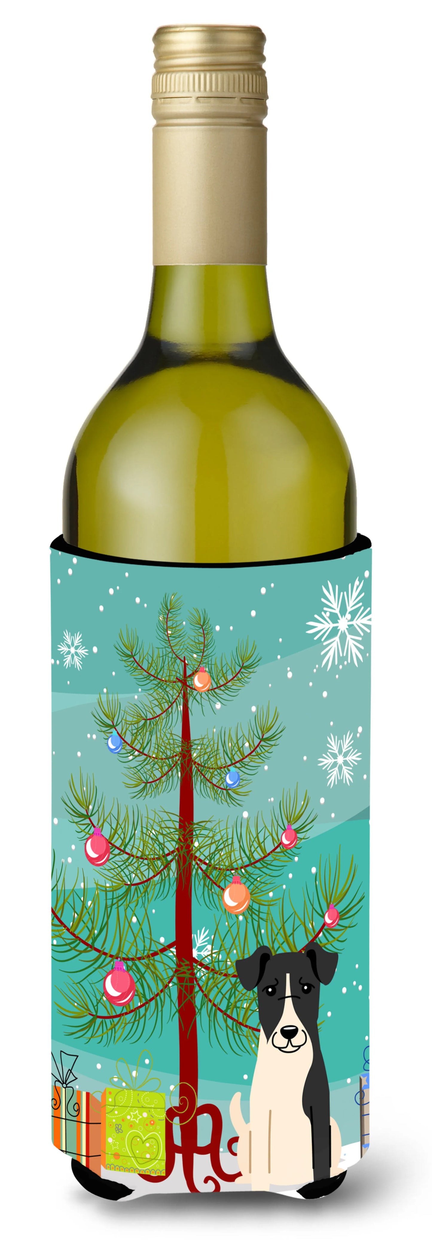 Merry Christmas Tree with Dog Wine Bottle Hugger