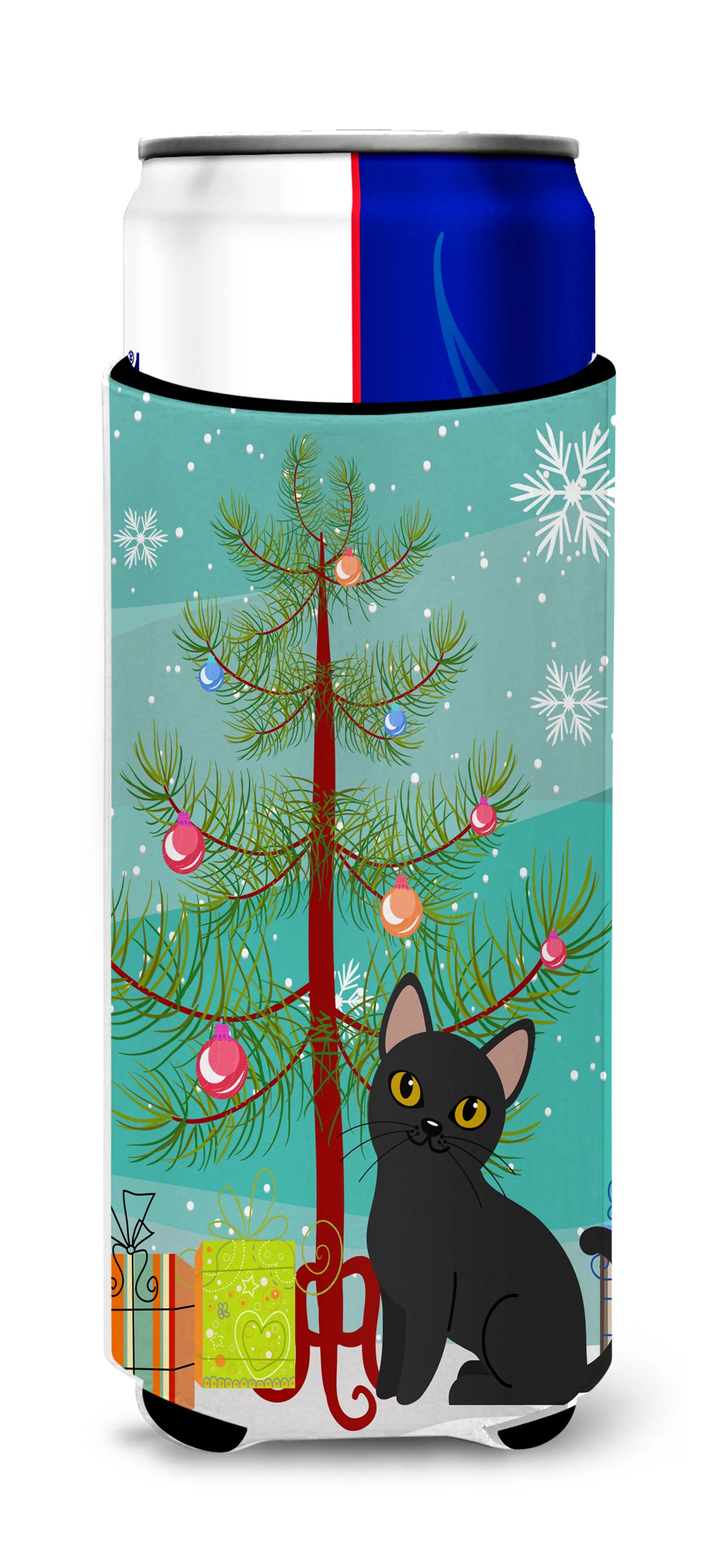 Cat Merry Christmas Tree Ultra Hugger for slim cans