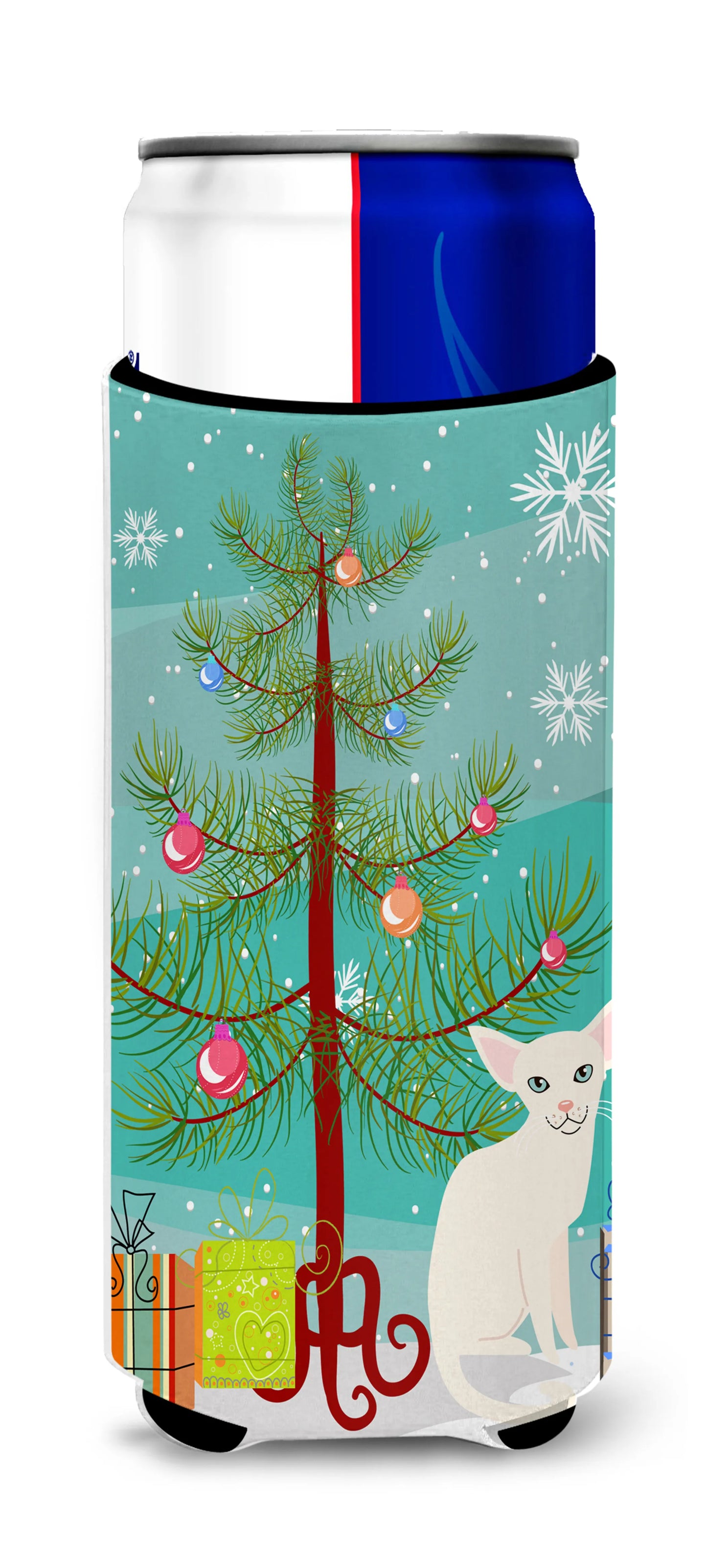 Cat Merry Christmas Tree Ultra Hugger for slim cans