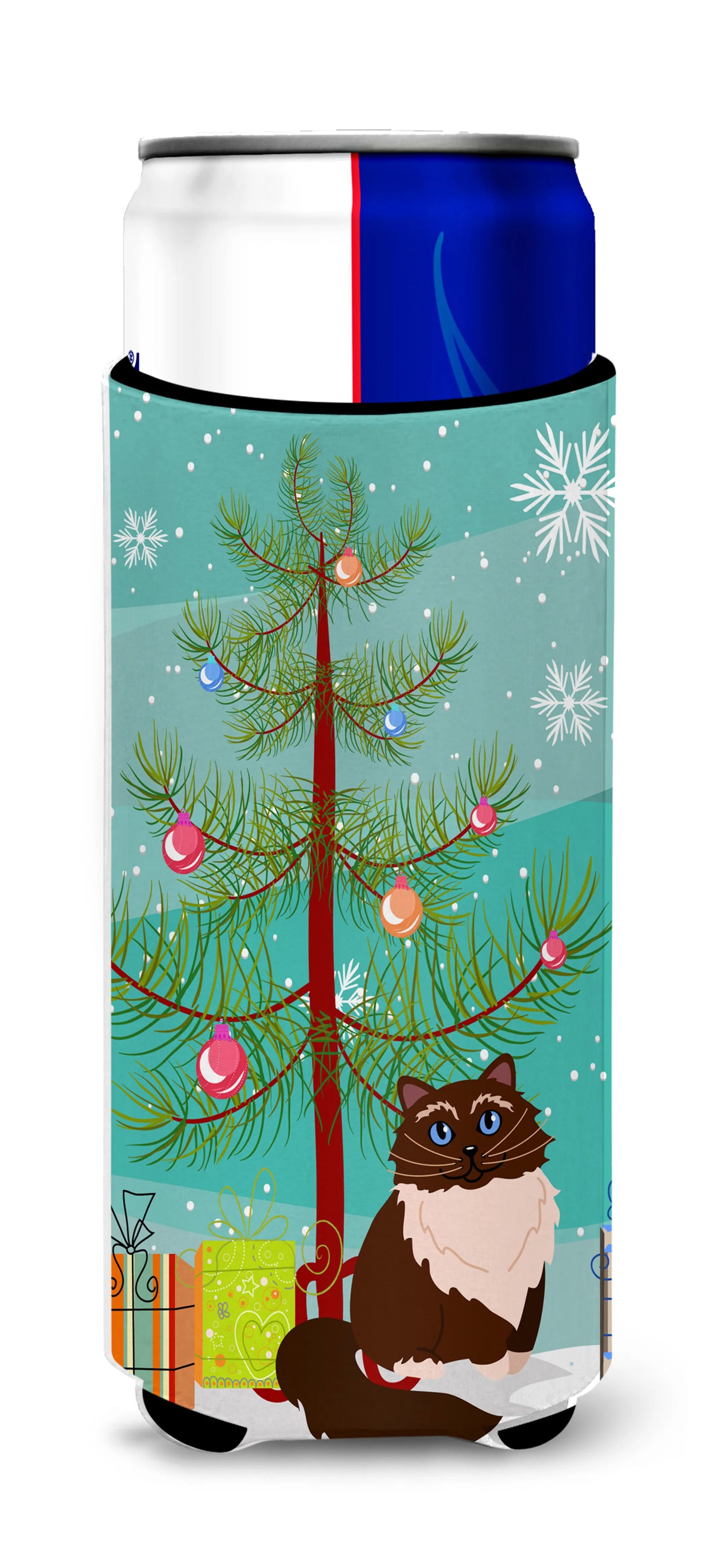 Cat Merry Christmas Tree Ultra Hugger for slim cans