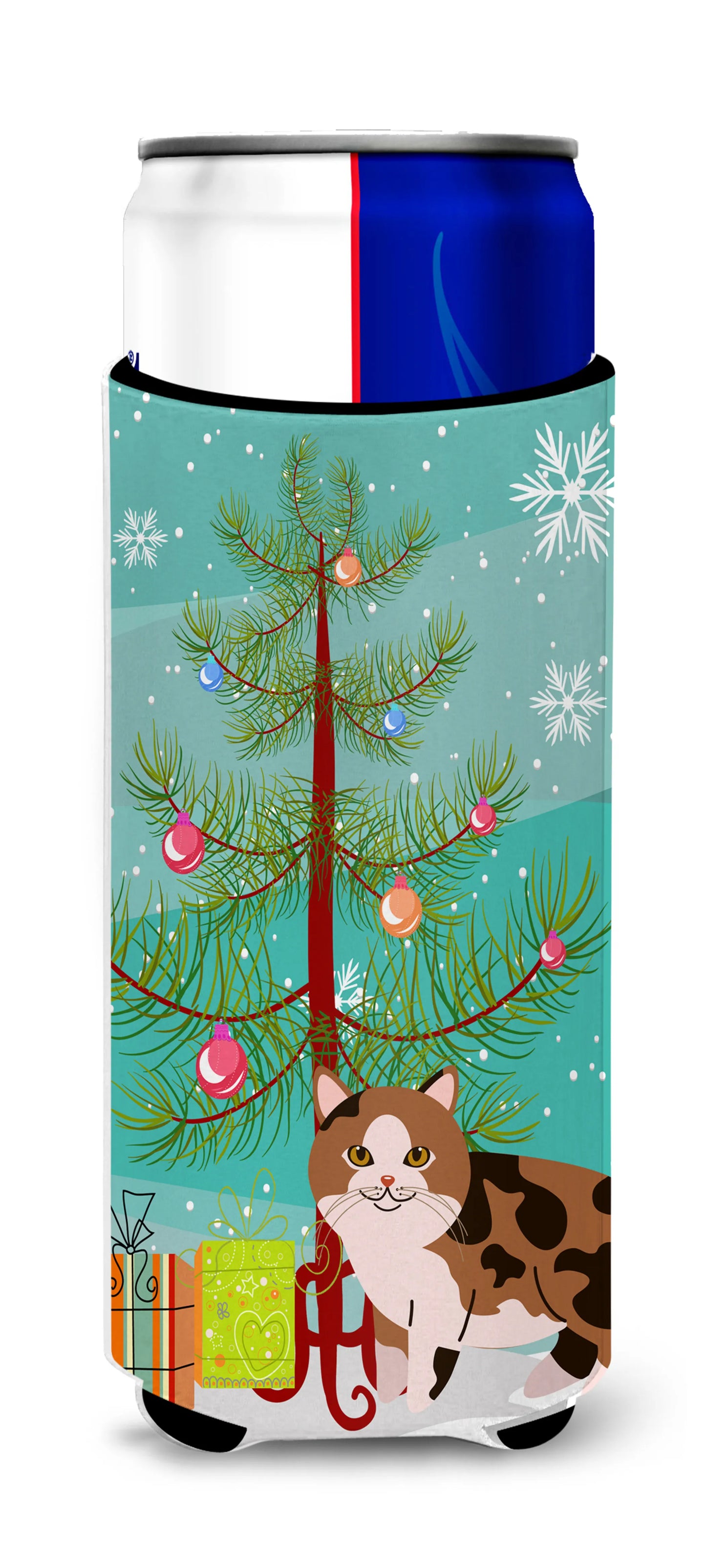 Cat Merry Christmas Tree Ultra Hugger for slim cans