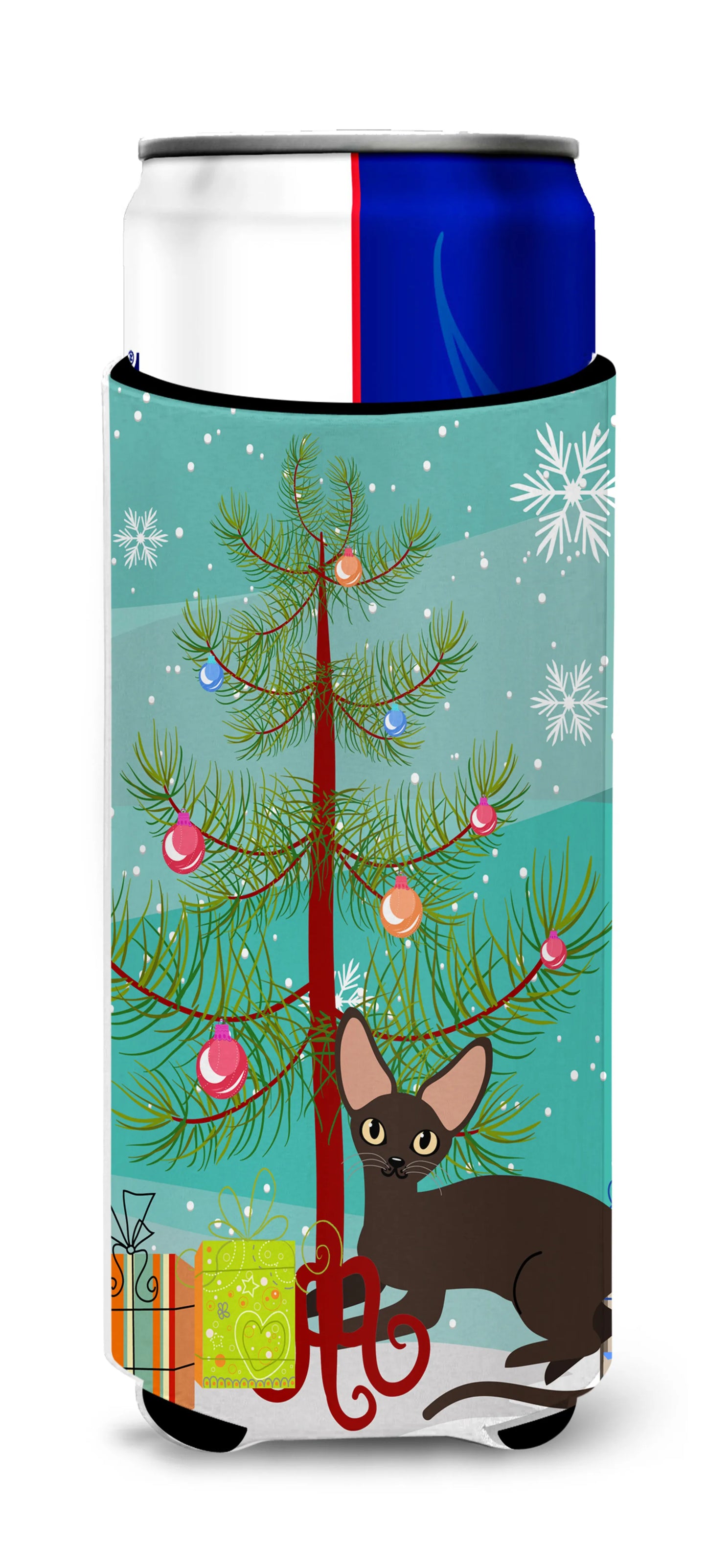 Cat Merry Christmas Tree Ultra Hugger for slim cans